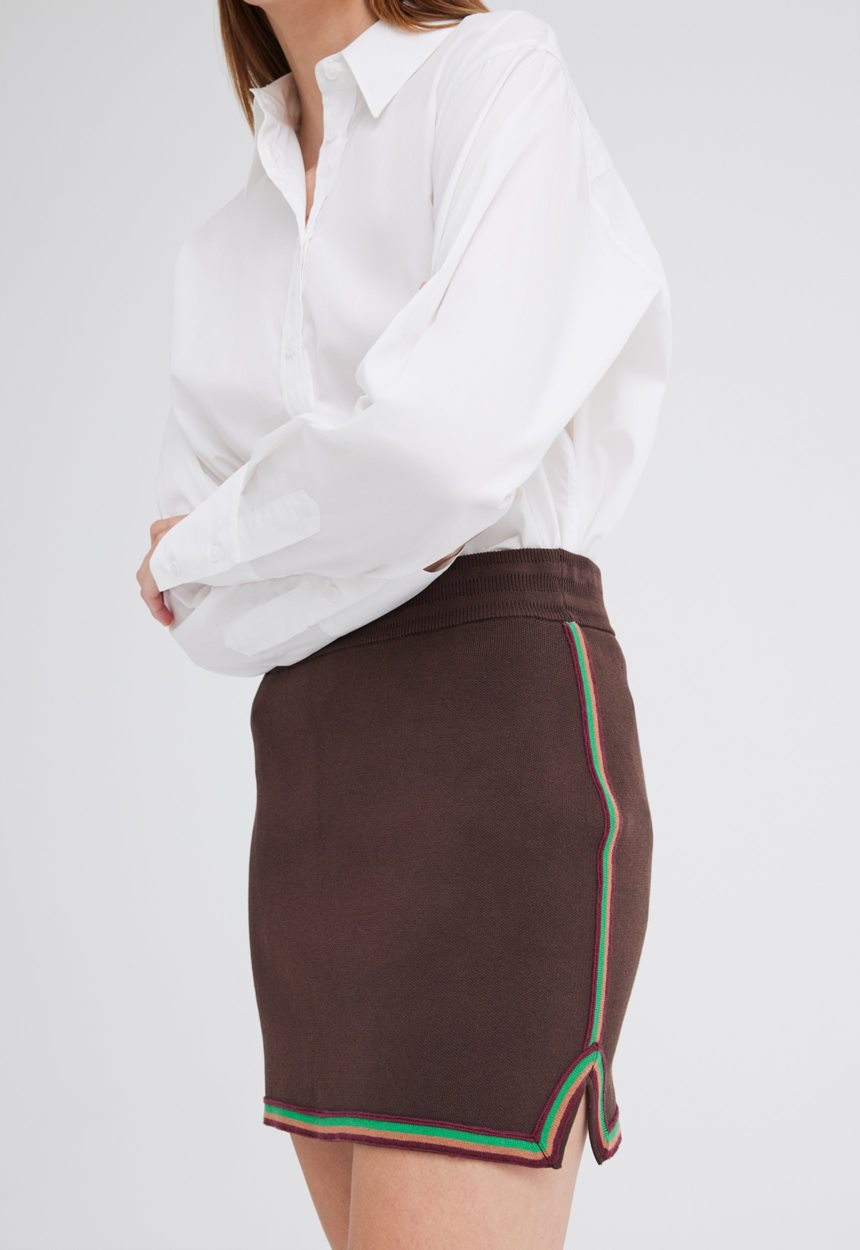 Jac + Jack NAGNATA Symbol Track Skirt - Chocolate Brown