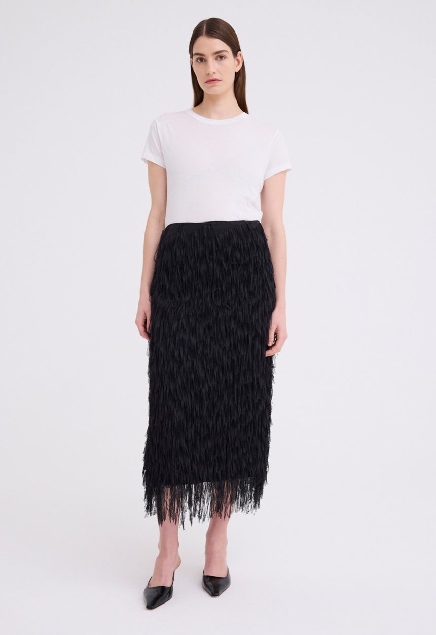 Jac + Jack Pillar Fringe Skirt - Black