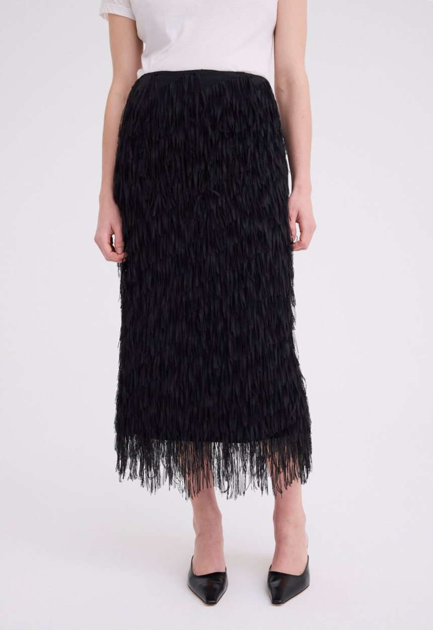 Jac + Jack Pillar Fringe Skirt - Black