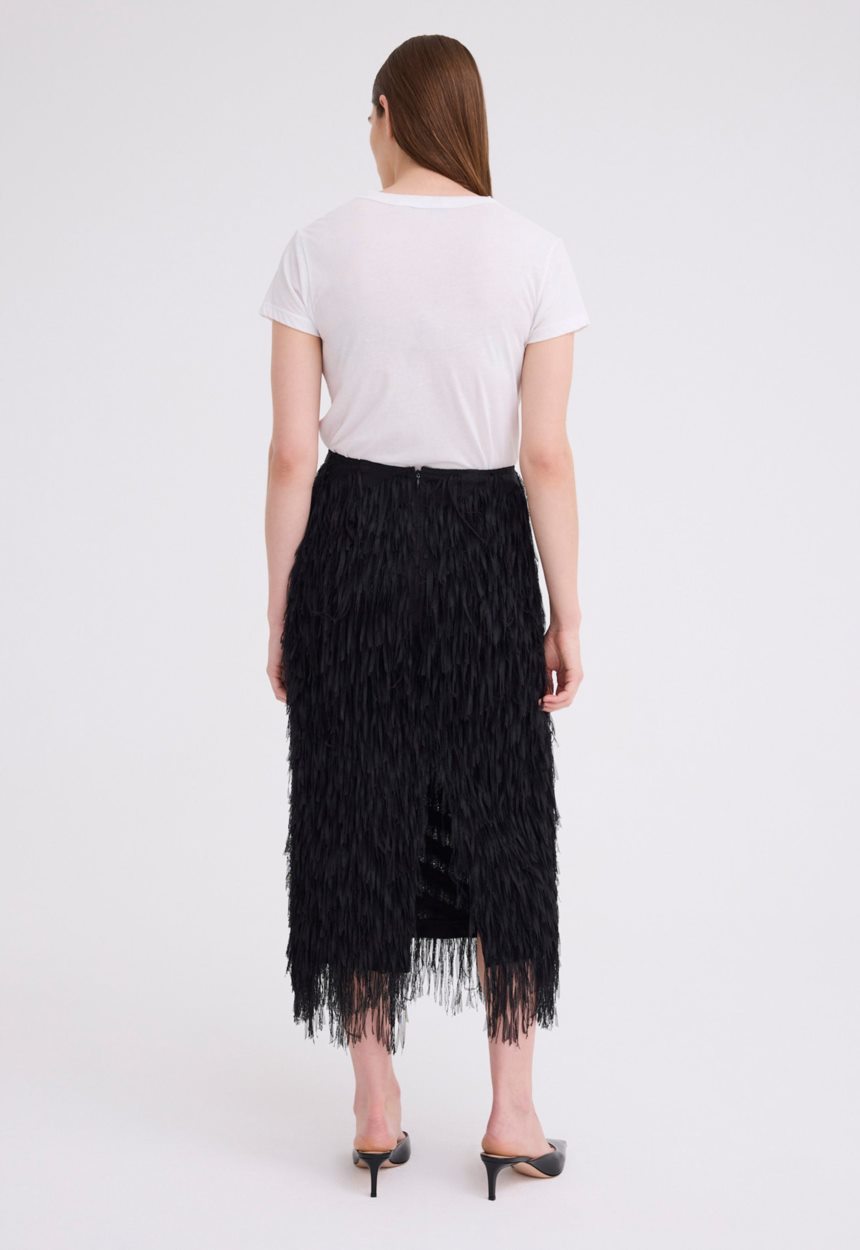 Jac + Jack Pillar Fringe Skirt - Black