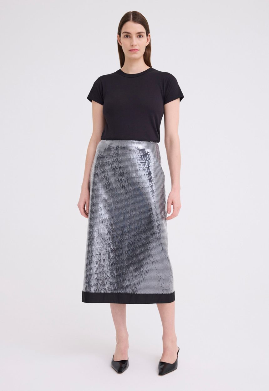 Jac + Jack Beam Sequin Midi Skirt - Black